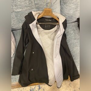 Calvin Klein Black Hooded Windbreaker Jacket with Light Gray Lining